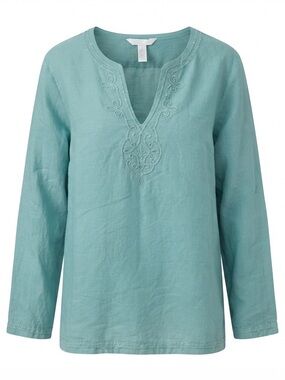 Y2K Embroidered V-Neck Lightweight Turquoise  Bohemian Style Women Top Size L-XL